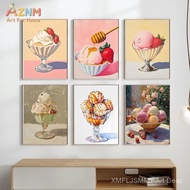 9XE0 AZNM Vintage Ice Cream Canvas Wall Art, Unframed Single Piece HD Print Poster, Strawberry Honey