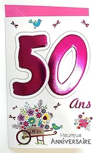 Age Mv Ladies 50th Birthday Card - Wheelbarrow Flowers Birds - 69-2035