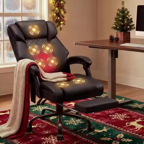 Massage Office Chair with Heat 7 Points Vibration Ergonomic Executive Office Chair with Footrest Rec