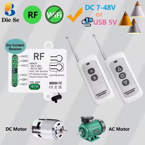RF433MHz Remote Control Transmit 500m DC 12V 24V 10A 2CH Wireless Switch Universal Garage Receiver R