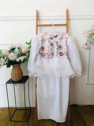 AKFAS - Set Blouse Dan Rok Span Muslimah Brokat Bordir Premium Wanita | Outer Organza Elegant Biru |