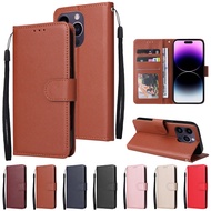 Leather Wallet Case Compatible for iPhone 15 14 Plus 14 Pro Max 13 12 11 Pro Max X XS XR XS Max 7 8 Plus SE 2022 Three Card Photo Frame Flip Card Pure Color Textured Protective Cover