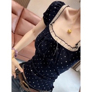 56YU Women's Summer Square Neck Polka Dot