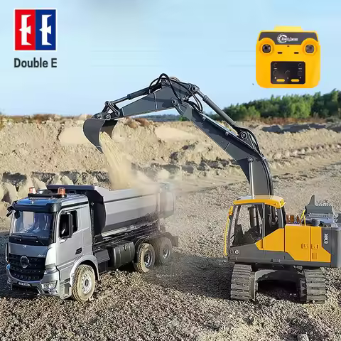 Double E E598 RC Excavator Alloy Tractor 3 IN 1 EC160E 1/16 17CH Crawler Remote Control Truck Engine