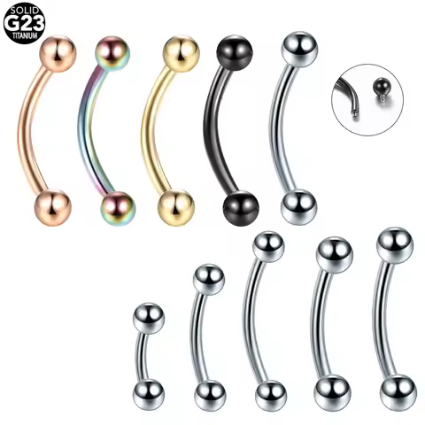 1PC Double Ball Curved Barbell Eyebrow Ring G23 Titanium Internally Threaded Bananabells Ear Tragus 