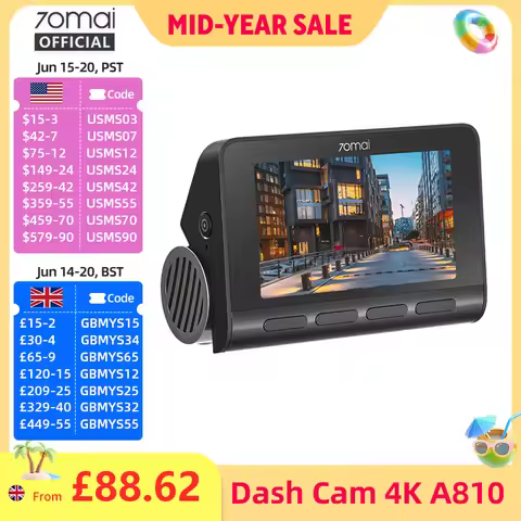 70mai 4K Dash Cam A810 HDR Built-in GPS ADAS 24H Parking 4G Compatible Car DVR 70mai A810