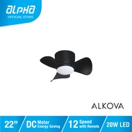 ALPHA Alkova MILI HG LED 3B DC Motor Ceiling Fan with 3 Blades 12 Speed Remote (22")
