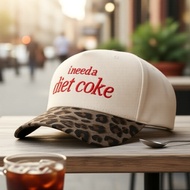 5 “INEED A DIET COKE”,  Topi Besbol INEED A DIET COKE Berbordir 5-Panel, Topi Boleh Laras Uniseks un