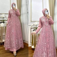 Gamis Hitam Elegan Terbaru Maudy Dres Ceruty Babydoll Mix Brukat Garden Aplikasi Payet Mutiara Swaro