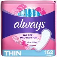 Always Thin Daily Panty Liners for Women, Light Absorbency, Unscented, 162 Count (Packaging May Vary