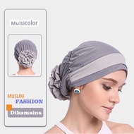 Dikamaina Instant Muslim Fashion Hijab Two-Color Plate Flower Hat Turban for Girl