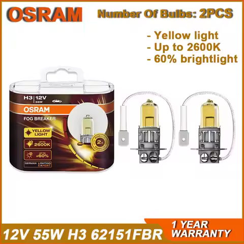 OSRAM FOG BREAKER H3 62151FBR Pk22s Headlight 12V 55W 2600K +200% Yellow Fog Light +60% Bright Car H