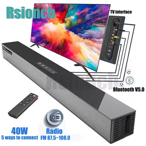 Rsionch Wall-mountable Speaker Soundbar Wireless TV Soundbar FM Radio Home Theater Speakers for Lapt