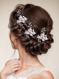 1套手工製作的葉形新娘U型髮夾-適用於伴娘、女孩和女人的婚禮髮飾優雅波西米亞風格