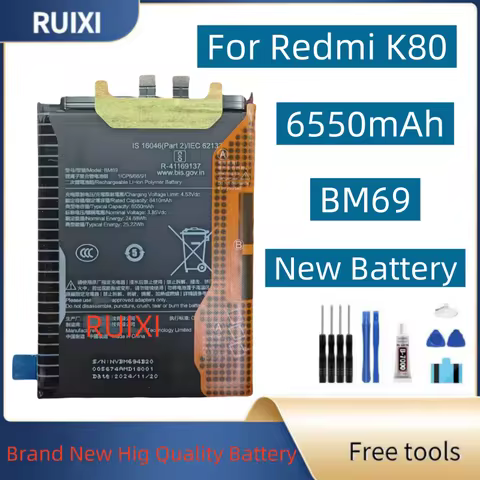 RUIXI BM69 BP5D 3.85V 6550mAh Battery For Mi Turbo 4/Redmi K80 K80 Pro 24117RK2CC mobile phone batte