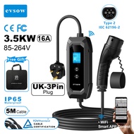 【Local shipping】evsow Type2 EV Charger With WIFI APP Control 3.5KW 16A 1P Electric Car Charger UK 3P