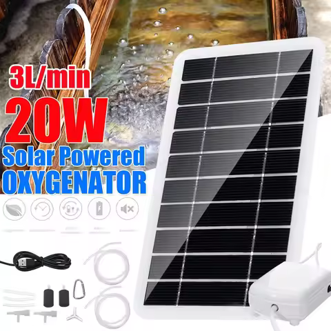 20W Solar Power Oxygenator DC 5V Water Oxygen Pump Pond Aerator Aquarium Air Pump Solar Panel + Oxyg