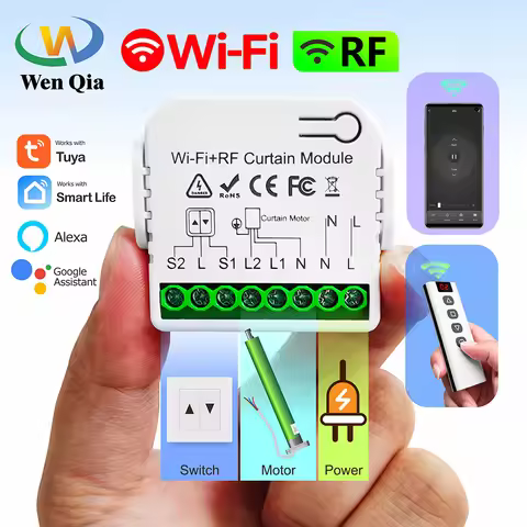 Tuya WiFi RF Curtain Roller Shutter Smart Switch,110V 220V Mini Module for Remote Control Window Bli
