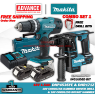 MAKITA DHP453SYE 18V Cordless Driver Drill Combo Set ( DHR171Z 18V CORDLESS ROTARY HAMMER / DTD156Z 18V CORDLESS IMPACT DRIVER / DRT50Z 18V CORDLESS TRIMMER ) ( Buy One Free One Combo Set )