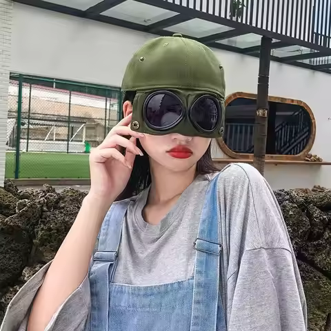 Unisex Aviator Hat with Glasses Snapback, Baseball Cap Sun Protection Visor for Men Women