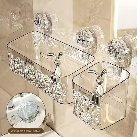 Shower Suction Cup Shelf Basket Light Glacier Pattern One Second Installation bathroom Organizer Sto