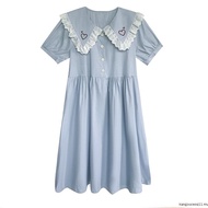 Maternity Dress Korean Plus Size Fashion Sweet Cute Pregnant Women Dress Summer Hollow Doll Collar m