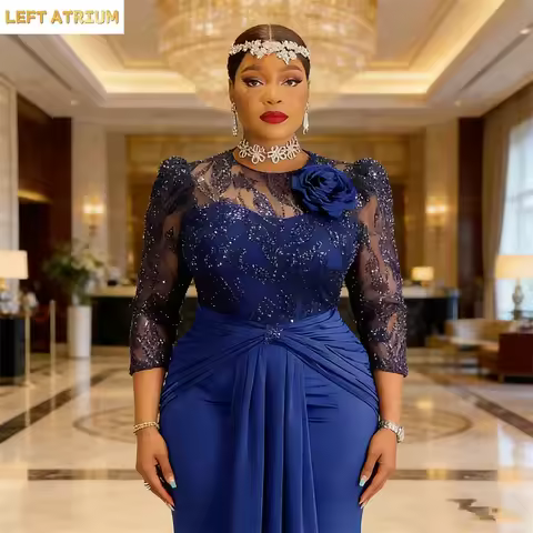 African Wedding Dresses for Women Lace Long Sleeve Plus Size Sequin Evening Party Long Dress Morocca