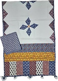 Women's Ajrakh Print Cotton Dress Material with Applique Work Mulmul Dupatta without Bottom