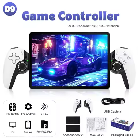 D9 Wireless Telescopic Gamepad for Switch/PS3/PC/iOS Support 6-Axis Vibration Bluetooth 5.2 with Typ