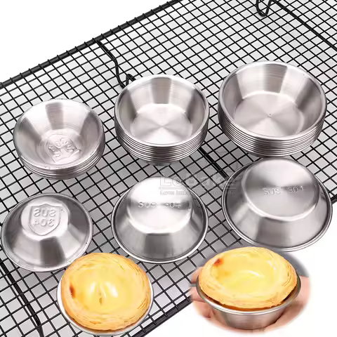10-30pcs 3 Sizes Round 304 Stainless Steel Egg Tart Molds Pudding Tin Cheese Pan Bowl Cake Holder Fo