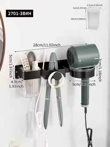 1pc Multi-Function Hair Dryer Holder, Wall-Mounted Hair Dryer Storage Rack, Bathroom Hair Dryer Stan
