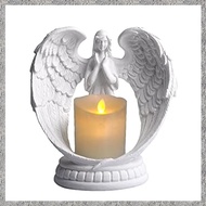 1Set Starry White Angel Wing Praying Sandstone Statue Memorial LED Candle Holder Resin