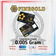 Emas Mini Fine Gold Logam Mulia Emas Asli 24 Karat 0.005Gram Bersertifikat