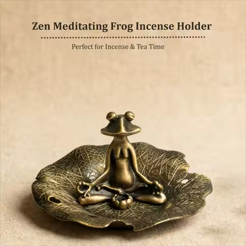 Retro Bronze Chinese Style Creative Ornament-Zen Meditating Frog Incense Holder-Lotus Leaf Base Ince