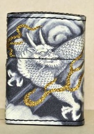 日版 絕版中古 Zippo 雷龍鳴 打火機 真皮金粉