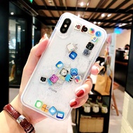 For iPhone X Liquid Hard PC Clear Phone Shell For iPhone 6S 7 8 Plus X XS XR MAX Cases Quicksand Cover Cute APP icon Case Capa