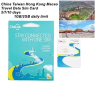 CMLink Travel China Hong Kong Macau Taiwan Data Card 5G Online 10/7/5days