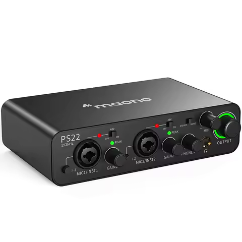 MAONO PS22 USB Audio Interface for PC 60dB Pro-Preamp 24bit 192kHz Dual USB Interface for Home Recor