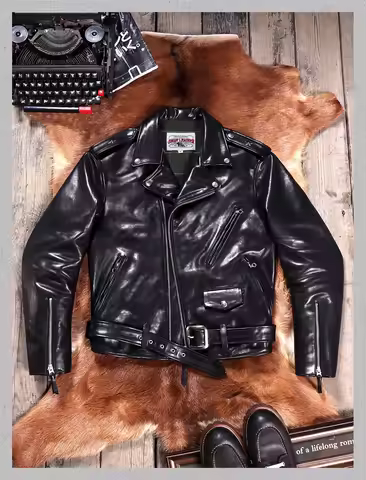 YR!Top.Classic 613 Motor Biker style,Retro genuine leather jacket,Luxury tanned cowhide coat.Vintage