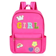 sweet lion School Backpack for Girls Preppy Backpack Chenille Patch Backpack Nylon Backpack Middle S