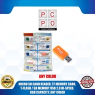 MICRO SD CARD READER, TF MEMORY CARD, T-FLASH / SD MEMORY USB 2.0 HI-SPEED, 8GB CAPACITY, ANY COLOR