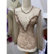 Baju Wanita Pesta Atasan Remaja Kondangan Kebaya Tile Motif Dada Rendah Lengan Balon - Katun, Dress,