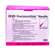 BD PRECISIONGLIDE NEEDLE 18G x 1-1/2" (1.2MM x 38MM) 100'S (EXP:04/2030)