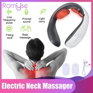 Romyse  4 Modes Electric Neck Massager Heated 3D Pulse Massage Device 15 Levels Deep Tissue Trigger Point Massage Pain Relief Relaxation Tool