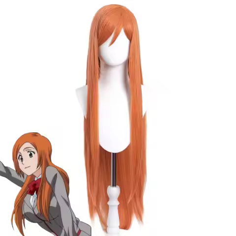 Anime Bleach Inoue Orihime Cosplay Costume Hair Headwear Super Long Orange Comic Wigs