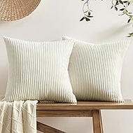 Softalker Cushion Cover 65 x 65 cm Beige White Cord Soft and Fluffy Set of 2 Large Cushion Covers So