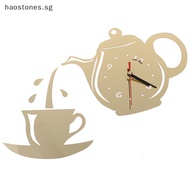 Hao DIY Acrylic Coffee Cup Teapot 3D Wall Clock Decorative Kitchen Wall Clocks Decor SG