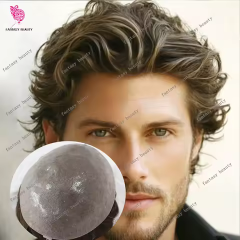 Natural Wavy 0.06mm Invisible Hairline Super Thin Microskin Men Toupee Blonde Grey 540# 380# Human H