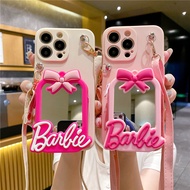 Casing For Oppo A52 A92 A9 A8 A5 A31 2020 A96 A76 A36 A7 A5s A12 A3s A12E F9 F11 Pro F7 A71 A59 A83 A91 3D Bag Cartoon Cute Barbie Mirror Wallet Strap Soft Phone Case Cover