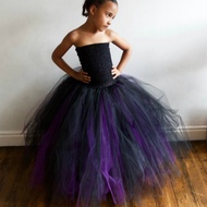 ZZOOI Girls Black Purple Tutu Dress Kids Crochet Corset Tulle Dress Long Ball Gown Children Hallowee